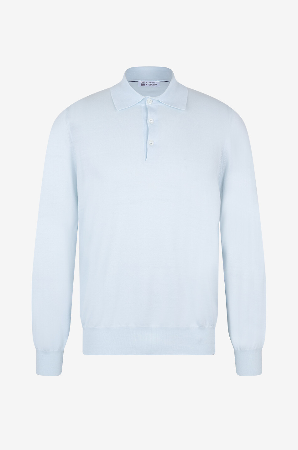 BRUNELLO CUCINELLI Lightweight cotton polo jumper with contrast trims Men LIGHT BLUE 1