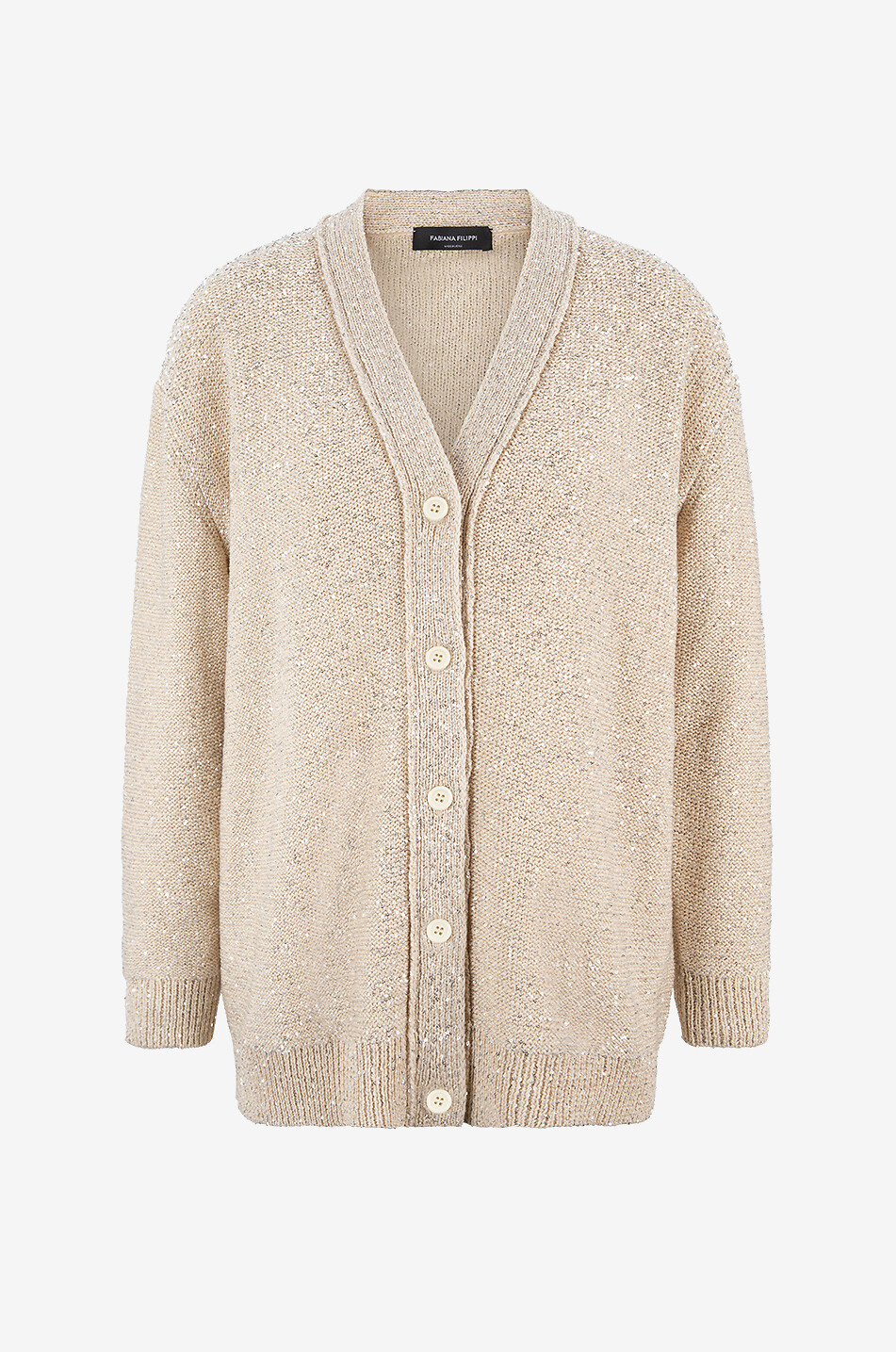 FABIANA FILIPPI Cardigan ample boutonné à col V en coton et sequins Femme JAUNE CLAIR 1