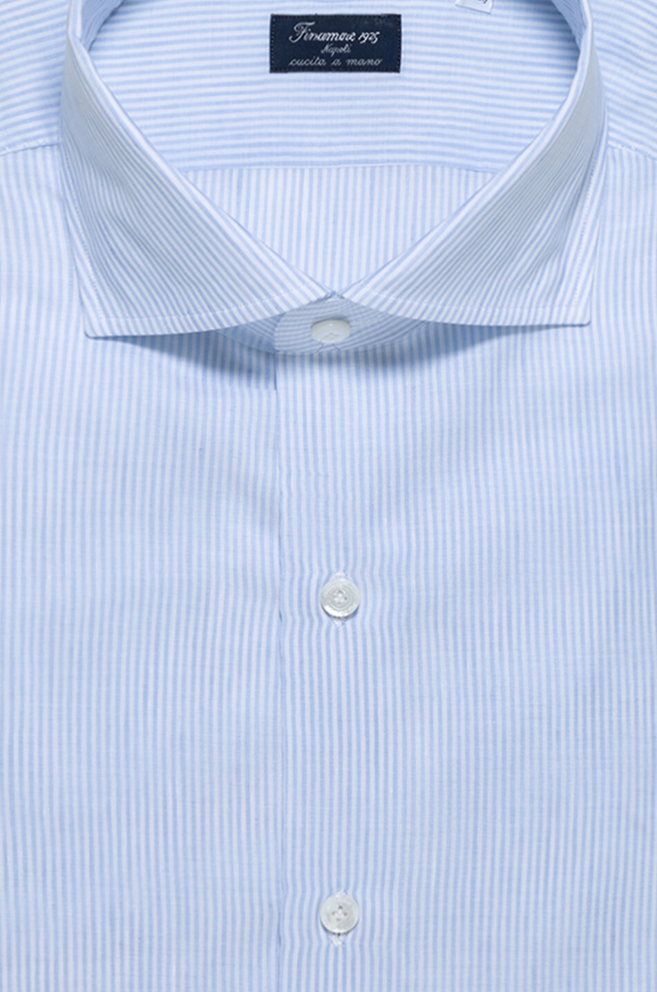 FINAMORE Fein gestreiftes Langarmhemd aus Baumwolle und Leinen Edoardo Herren HELLBLAU 2