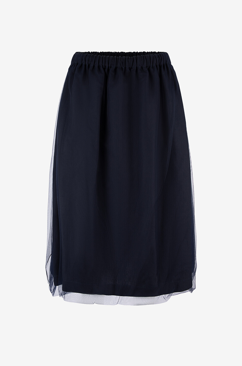 FABIANA FILIPPI Linen blend twill and tulle midi skirt Women DARK BLUE 1