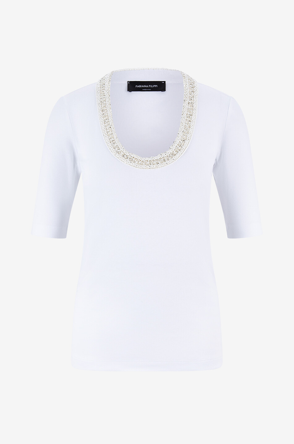 FABIANA FILIPPI Fitted T-shirt with sequined U-neck Women WHITE 1