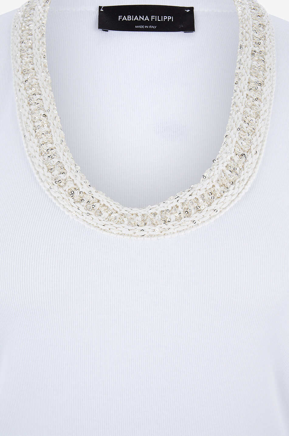 FABIANA FILIPPI Fitted T-shirt with sequined U-neck Women WHITE 3