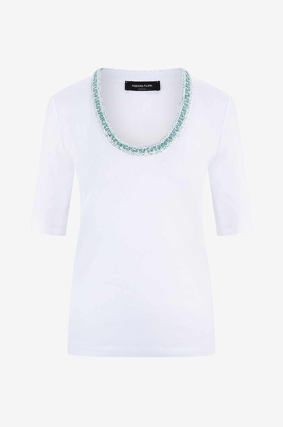 FABIANA FILIPPI Fitted T-shirt with sequined U-neck Women WHITE 1
