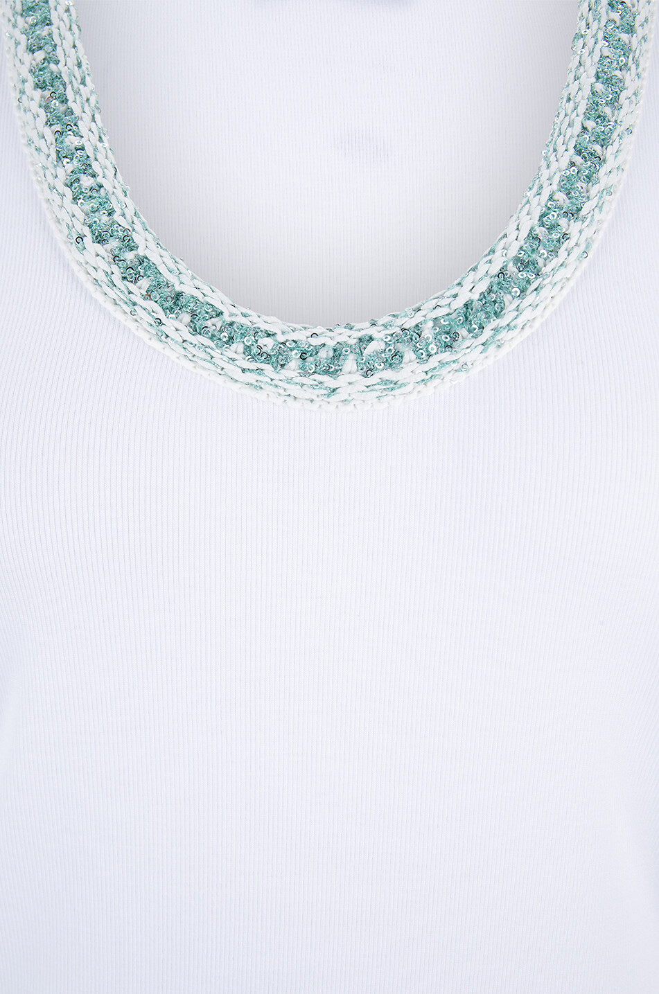 FABIANA FILIPPI Fitted T-shirt with sequined U-neck Women WHITE 3