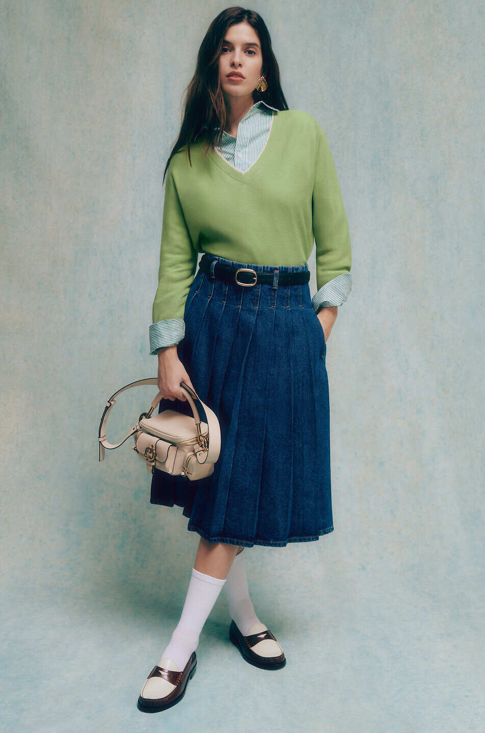 BONGENIE Pull à col V en coton et cachemire Femme VERT CLAIR 3