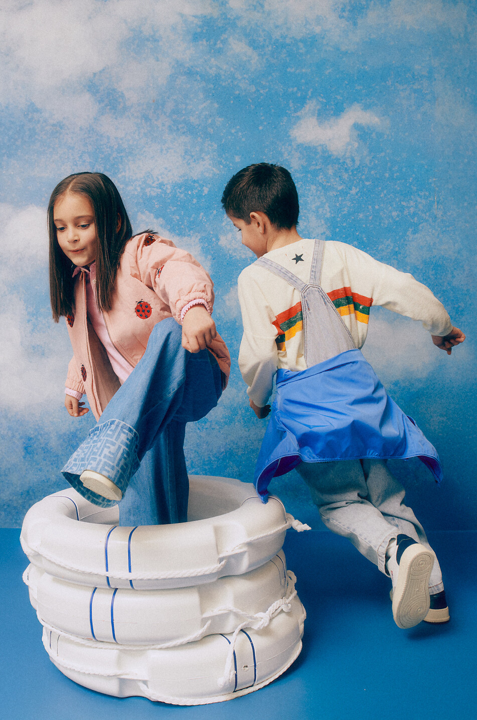 PIUPIUCHICK Kinder-Frottee-Rundhalssweatshirt Waves Unisex CREMEFARBEN 3