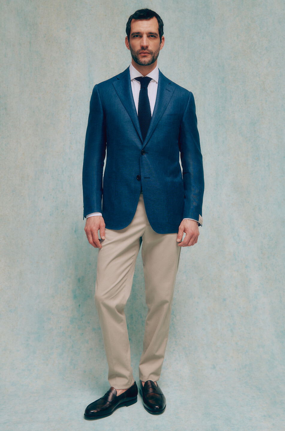 CORNELIANI Einreihiger Blazer aus Schurwolle Leinen und Seide Herren DUNKELBLAU 3