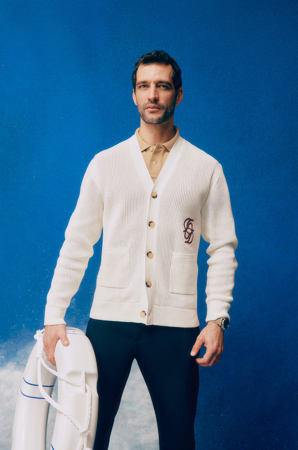DROLE DE MONSIEUR Le cardigan Monogramme V-neck cotton cardigan Men EGGSHELL 3
