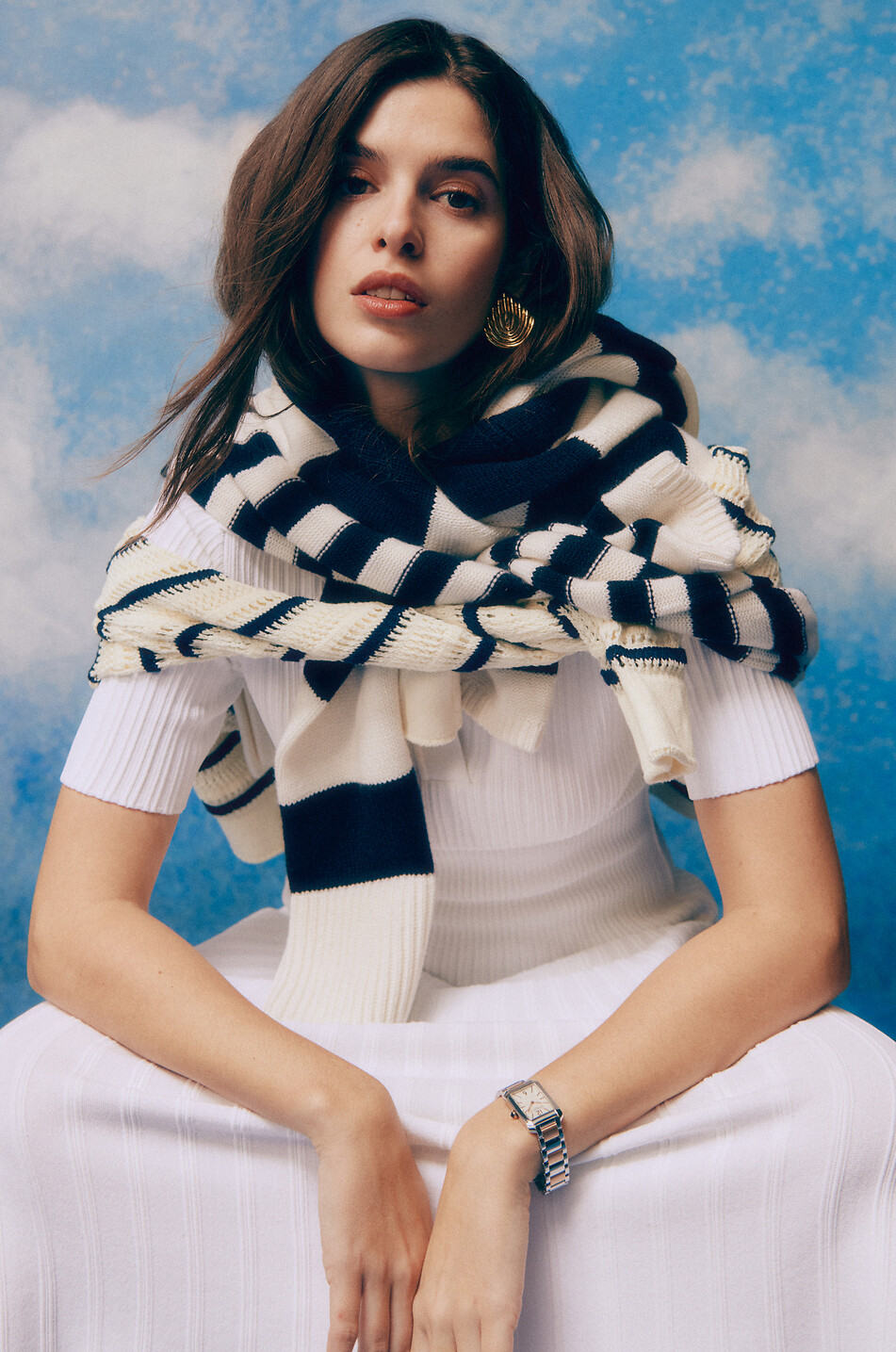 Cardigan rayé boutonné en laine et cachemire