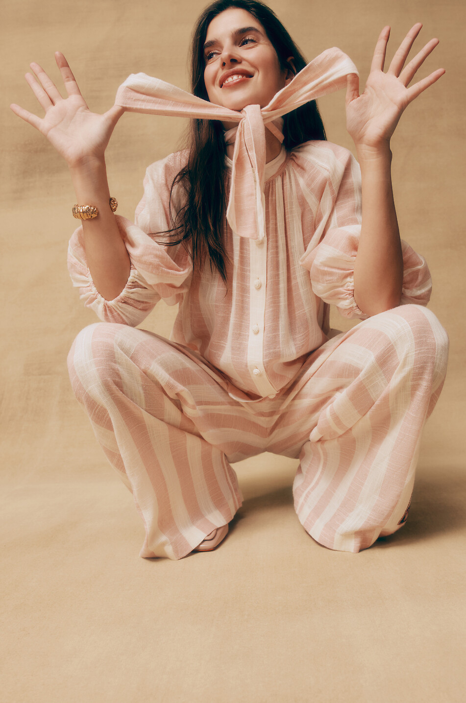 ZIMMERMANN Acacia striped viscose and linen blend wide-leg trousers Women PINK 4