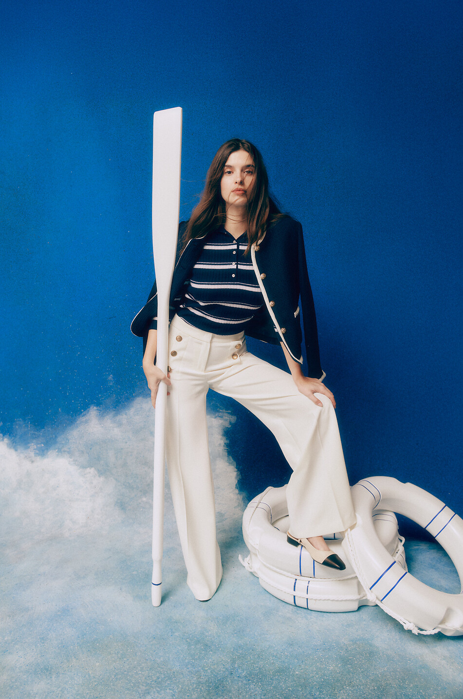 Striped cashmere and silk long-sleeved polo shirt