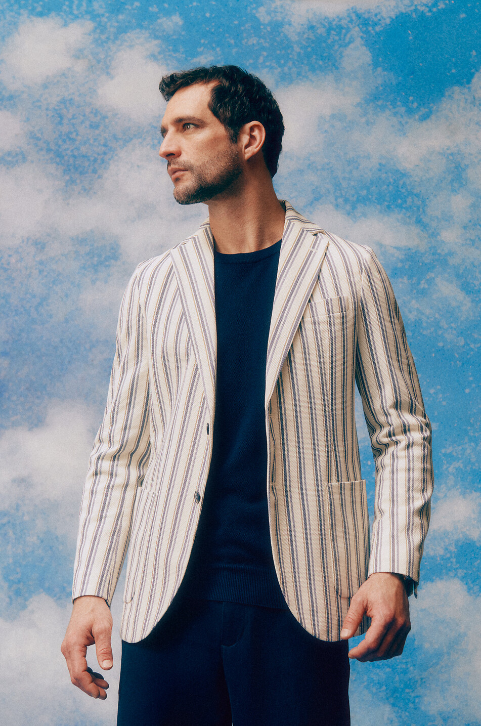 GRAN SASSO Pull à col rond en coton en maille piquée Homme BLEU FONCE 3