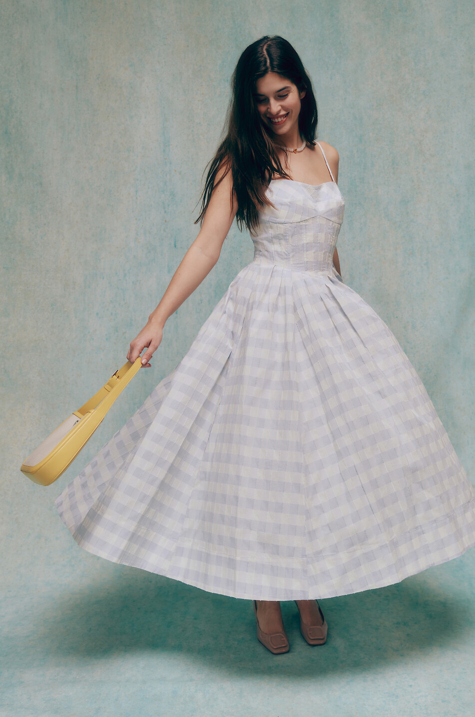 SIMKHAI Kittiya cotton long checked sundress Women BLUE 3