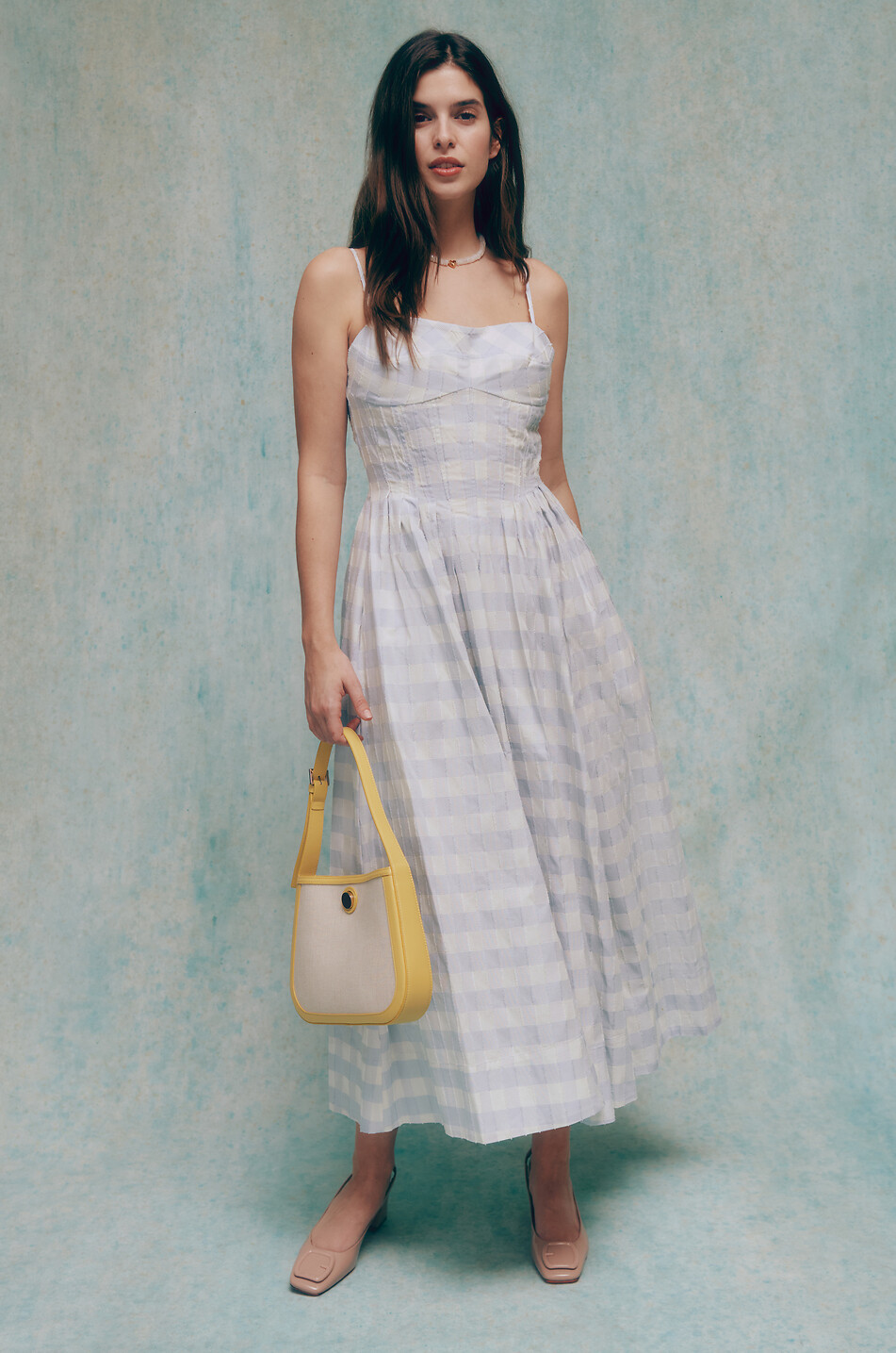 SIMKHAI Kittiya cotton long checked sundress Women BLUE 4