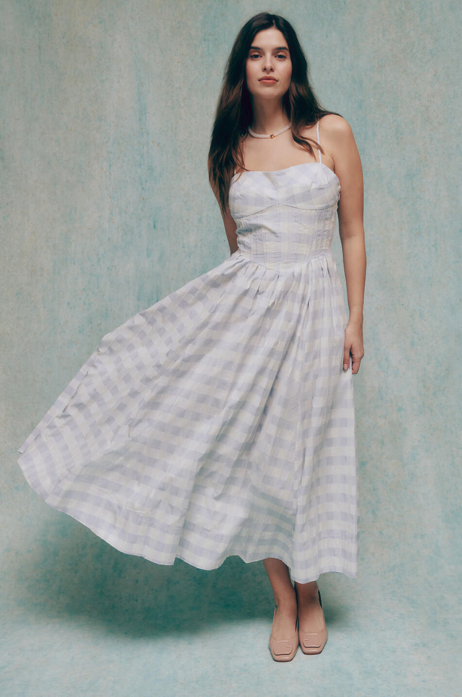 SIMKHAI Kittiya cotton long checked sundress Women BLUE 5