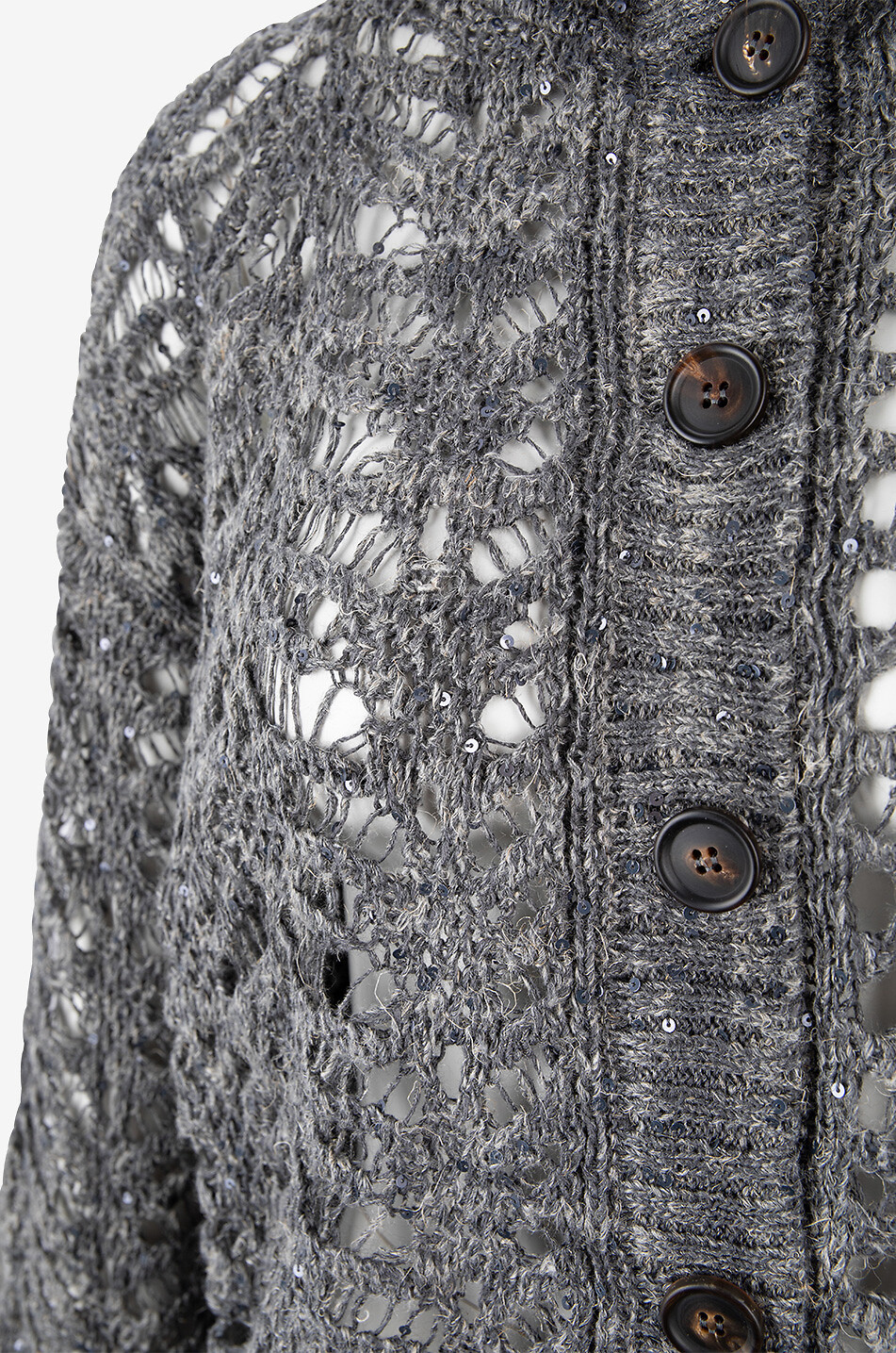 BRUNELLO CUCINELLI Cardigan à capuche en lin et soie Foliage Lace Dazzling Femme GRIS FONCÉ 3