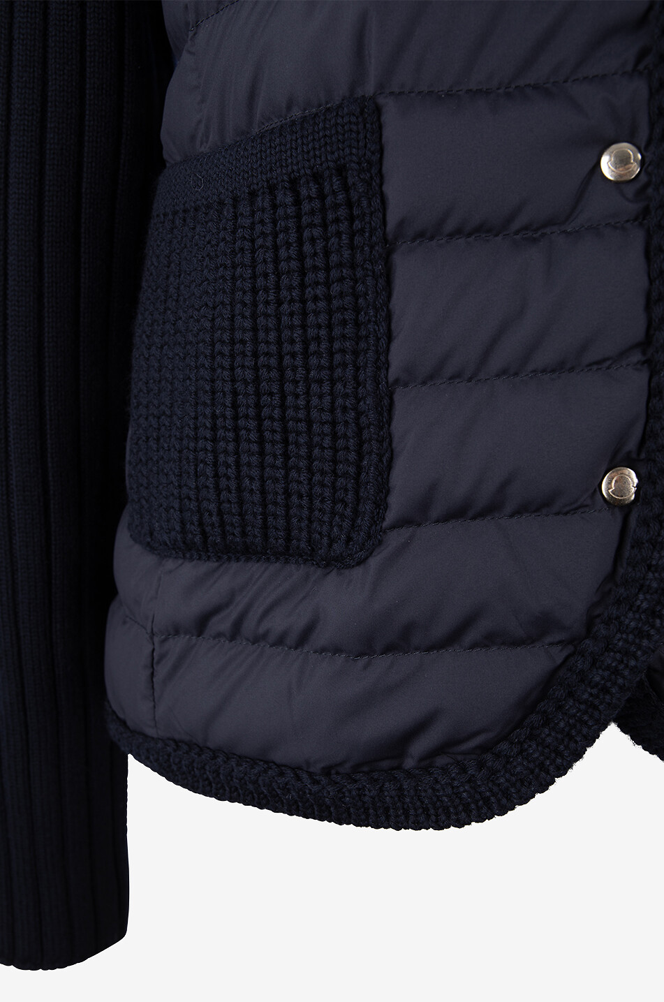 MONCLER Cardigan esprit veste tailleur à empiècements doudoune Femme BLEU FONCE 3