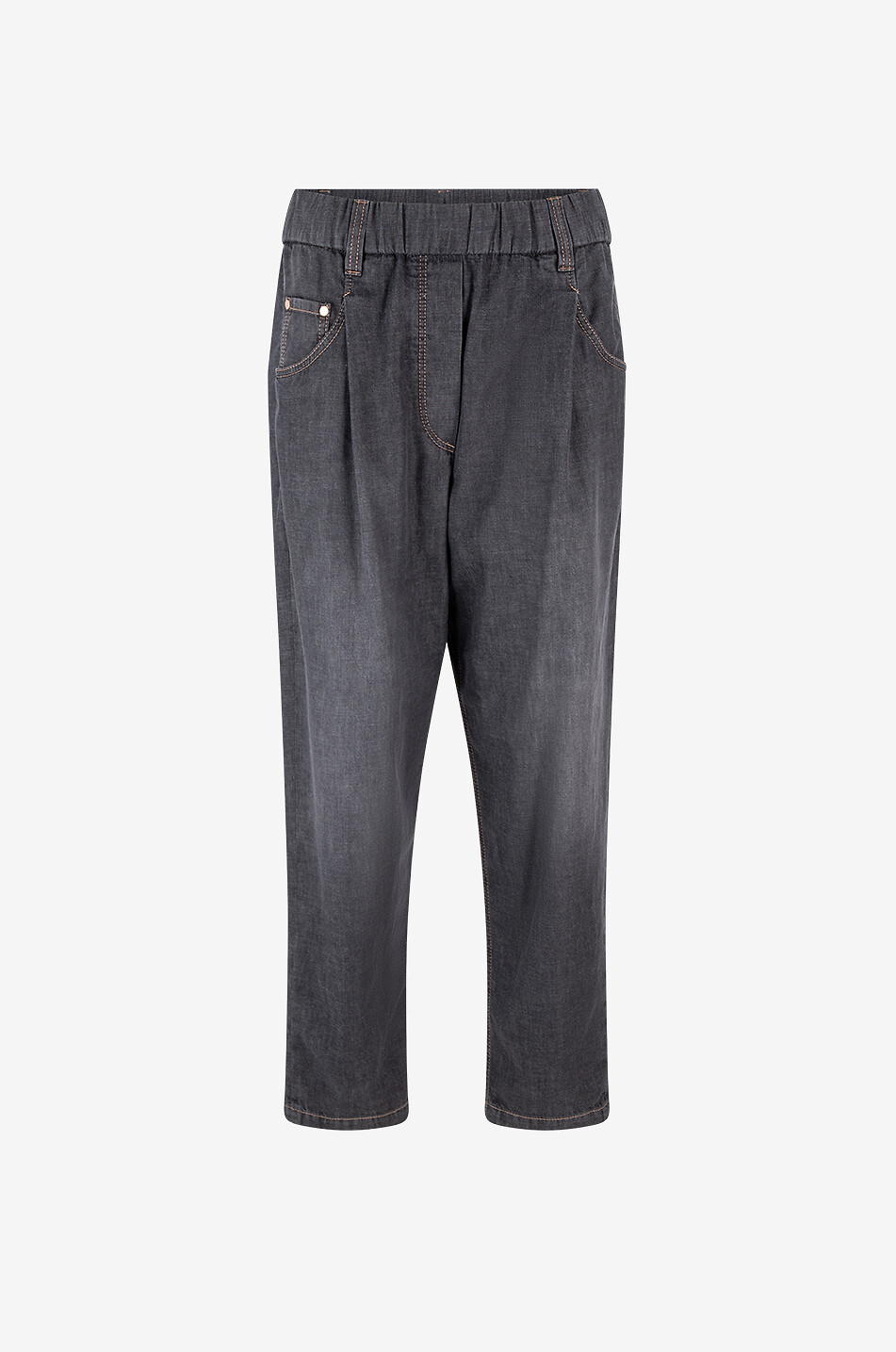 Lightweight cropped carrot jeans with waistband tucks