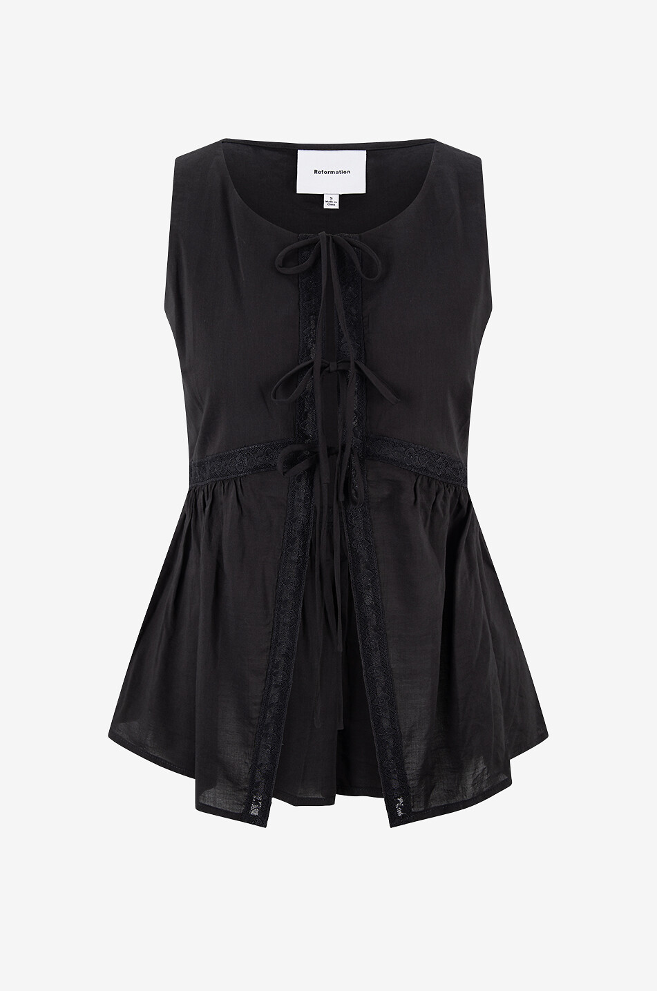 REFORMATION Cosmia sleeveless voile and lace self-tie top Women BLACK 1