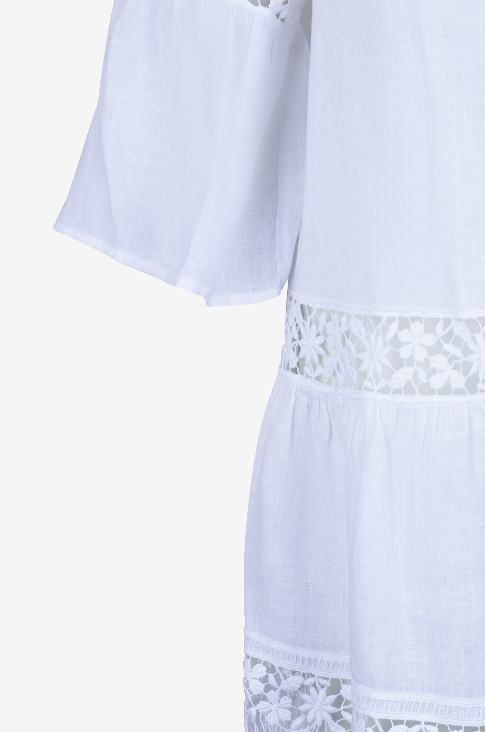 120% LINO Kurzes Kleid aus Leinen und Spitze mit Fransen Damen WEISS 3