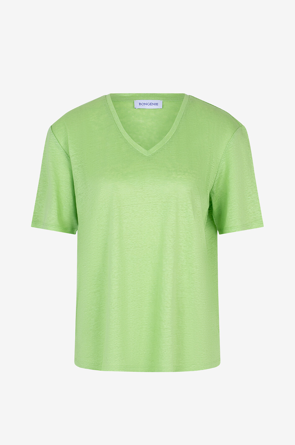 BONGENIE Linen short-sleeved V-neck T-shirt Women LIGHT GREEN 1