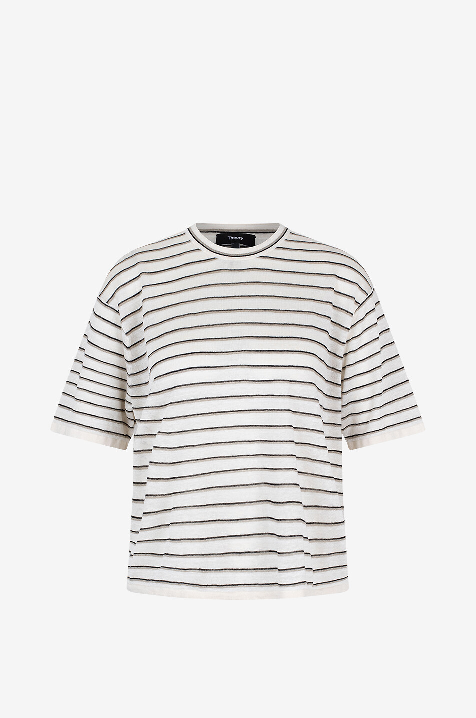 THEORY Boyfriend striped linen boxy T-shirt Women Light beige 1