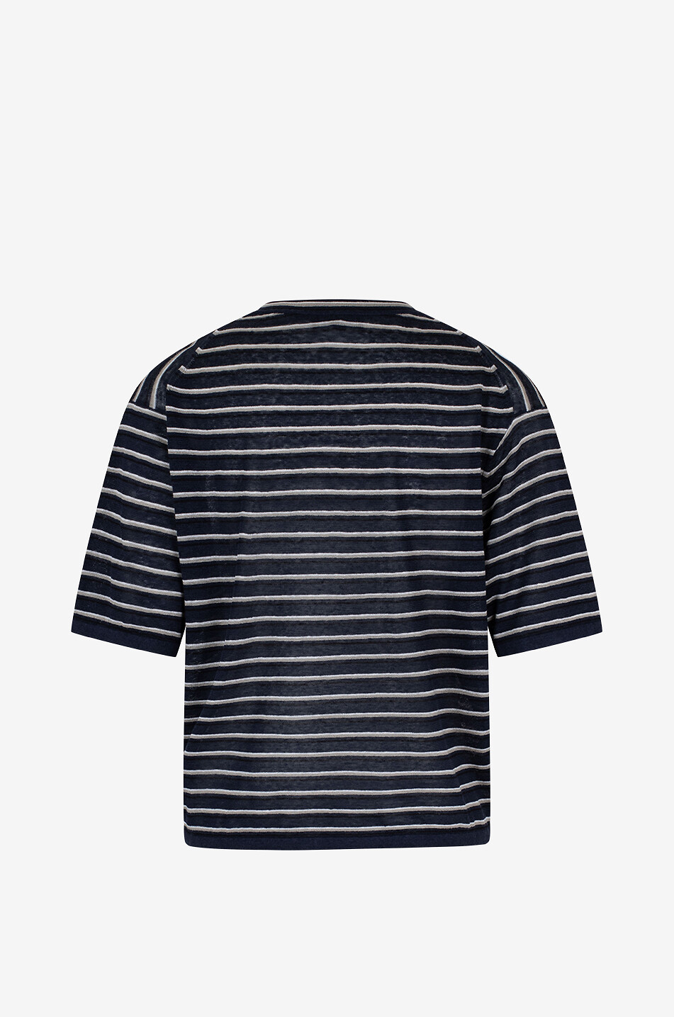 THEORY Boyfriend striped linen boxy T-shirt Women DARK BLUE 2