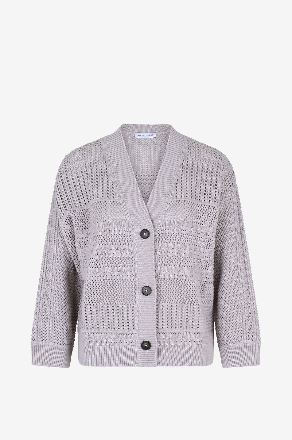 BONGÉNIE Cardigan ajouré boutonné à col V en coton Femme BEIGE 1