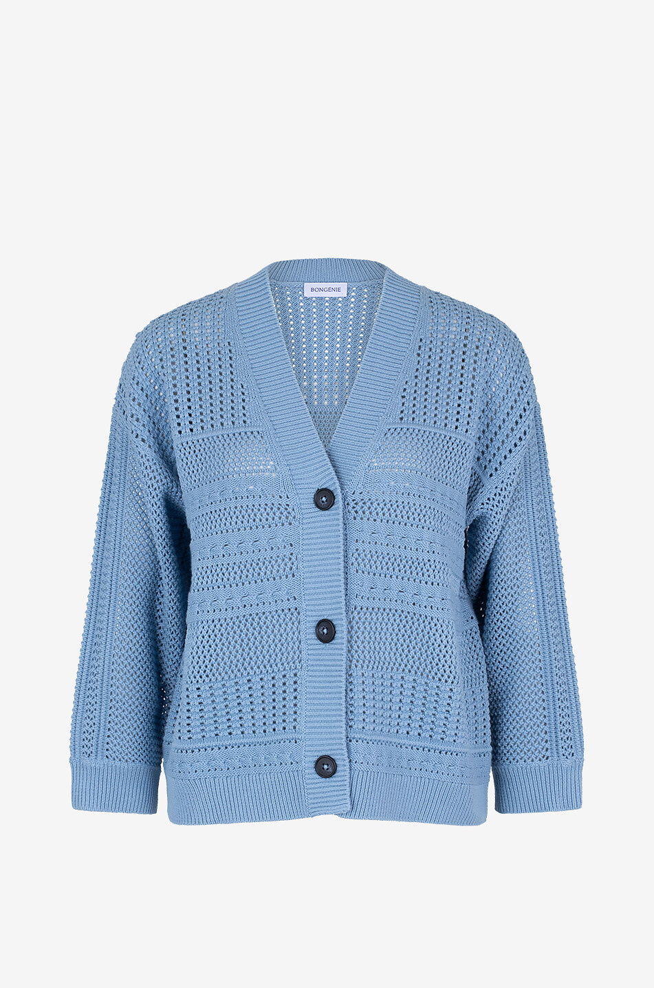 Cardigan ajouré boutonné à col V en coton