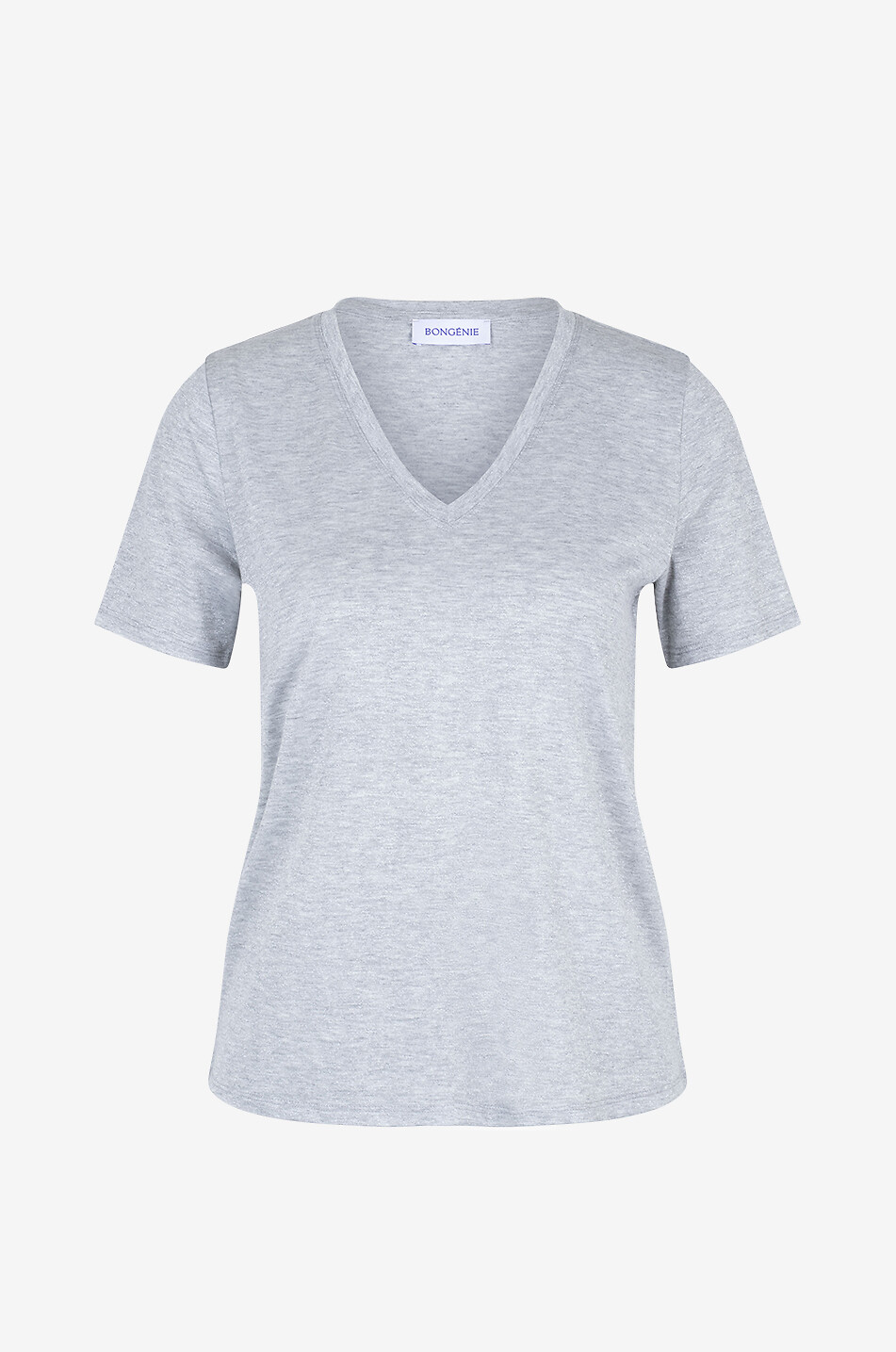 BONGENIE Schmales glitzerndes Jersey-T-Shirt mit V-Ausschnitt Damen GRAU 1