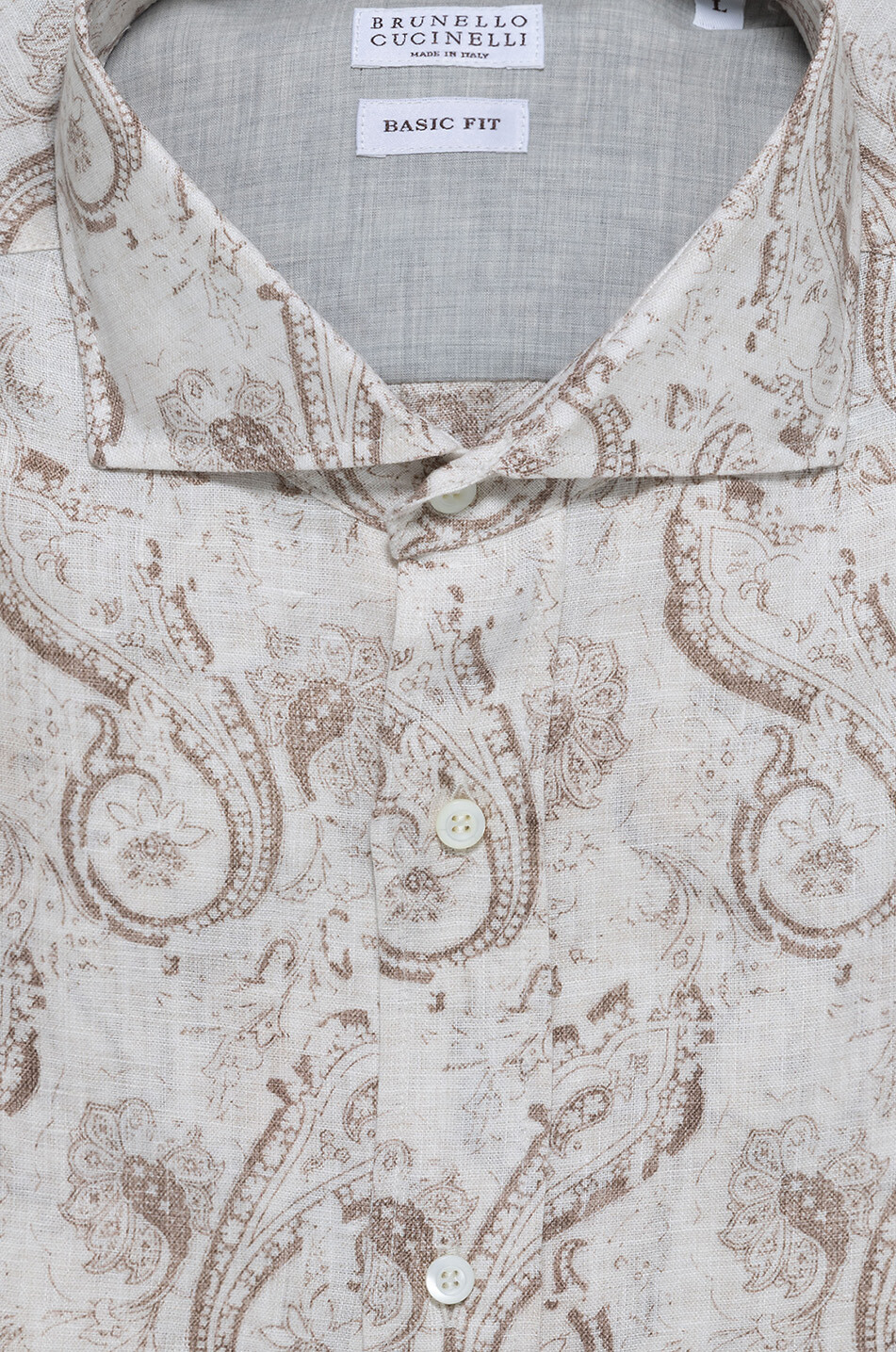 BRUNELLO CUCINELLI Langarm-Leinenhemd mit Paisleyprint Basic Fit Herren MITTELBRAUN 2