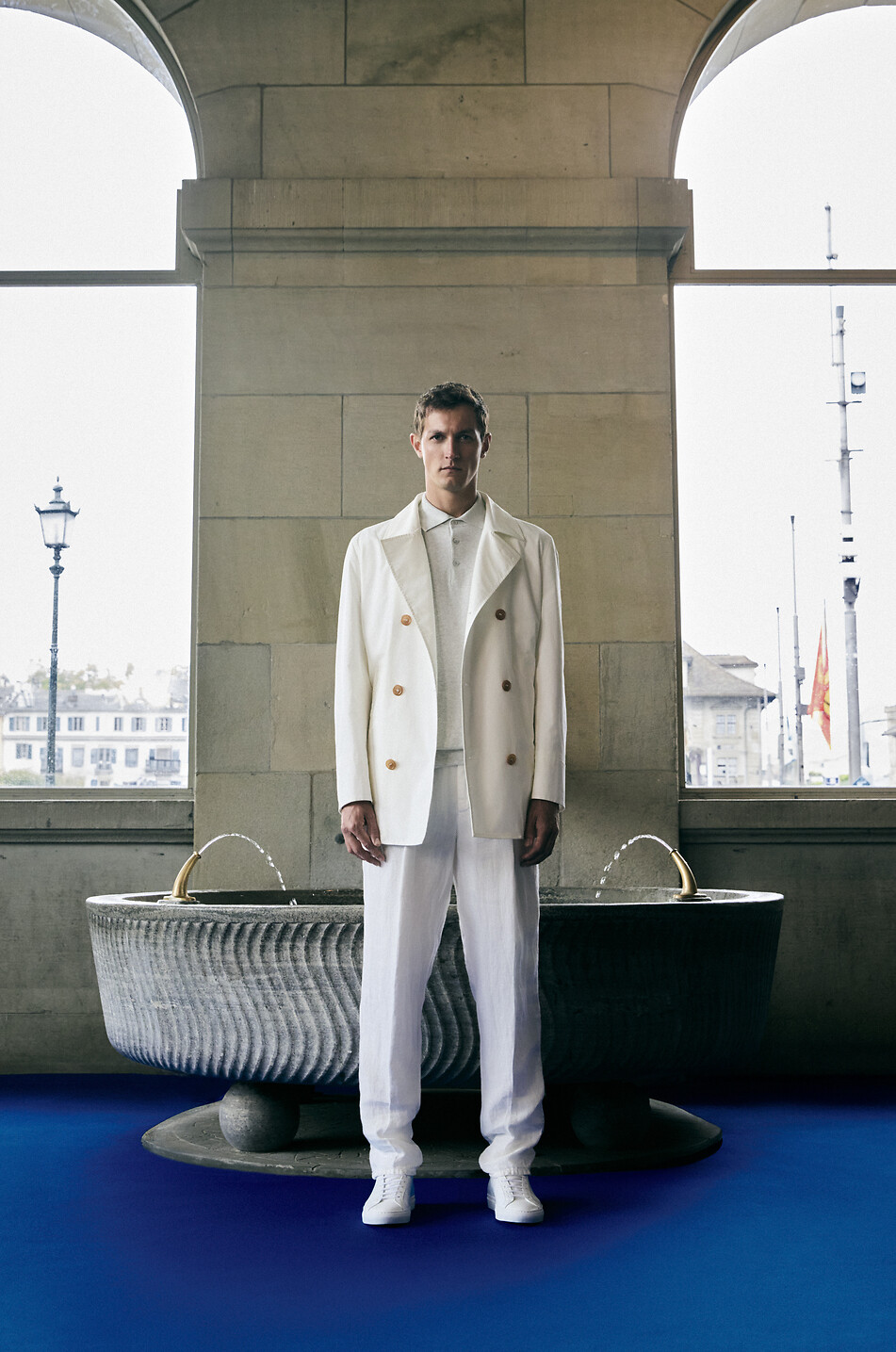 BRUNELLO CUCINELLI Slim-Fit-Baumwoll-Strickpolohemd mit Kontrastdetails Herren HELLGRAU 3