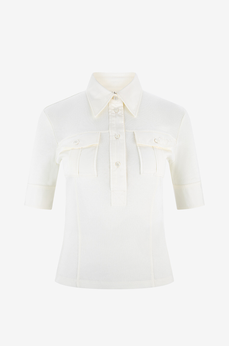 CHLOE Utility-Polohemd mit kurzen Ärmeln im Materialmix Damen WEISS 1