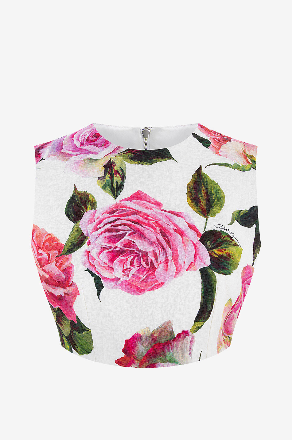 DOLCE & GABBANA Top raccourci sans manches en jacquard imprimé roses Femme MULTICOLORE 1