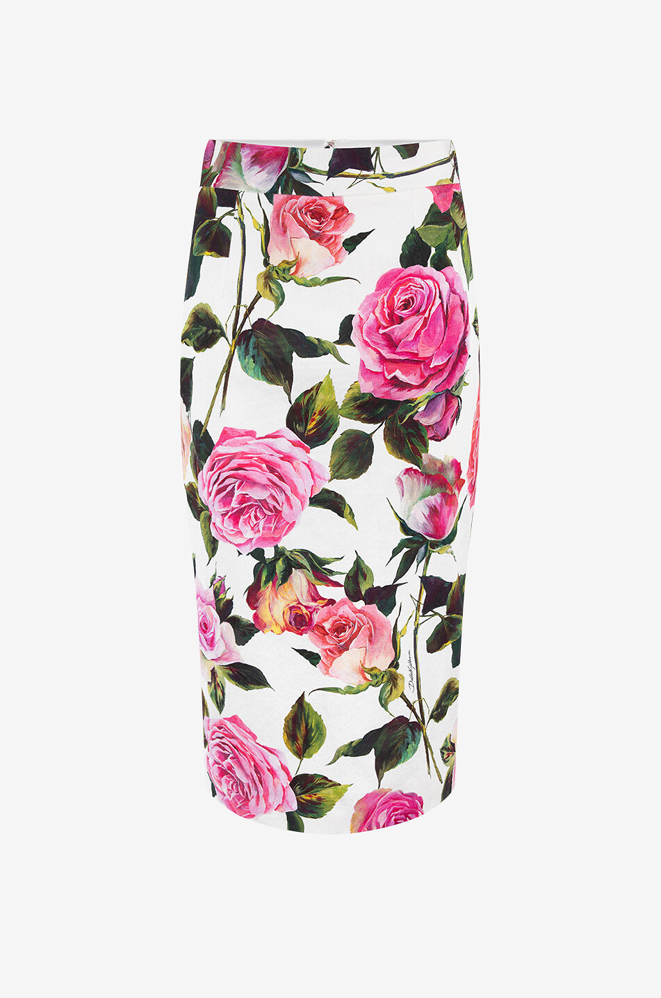 DOLCE & GABBANA Rose printed fitted cotton jacquard midi skirt Women MULTI COLOURED 1