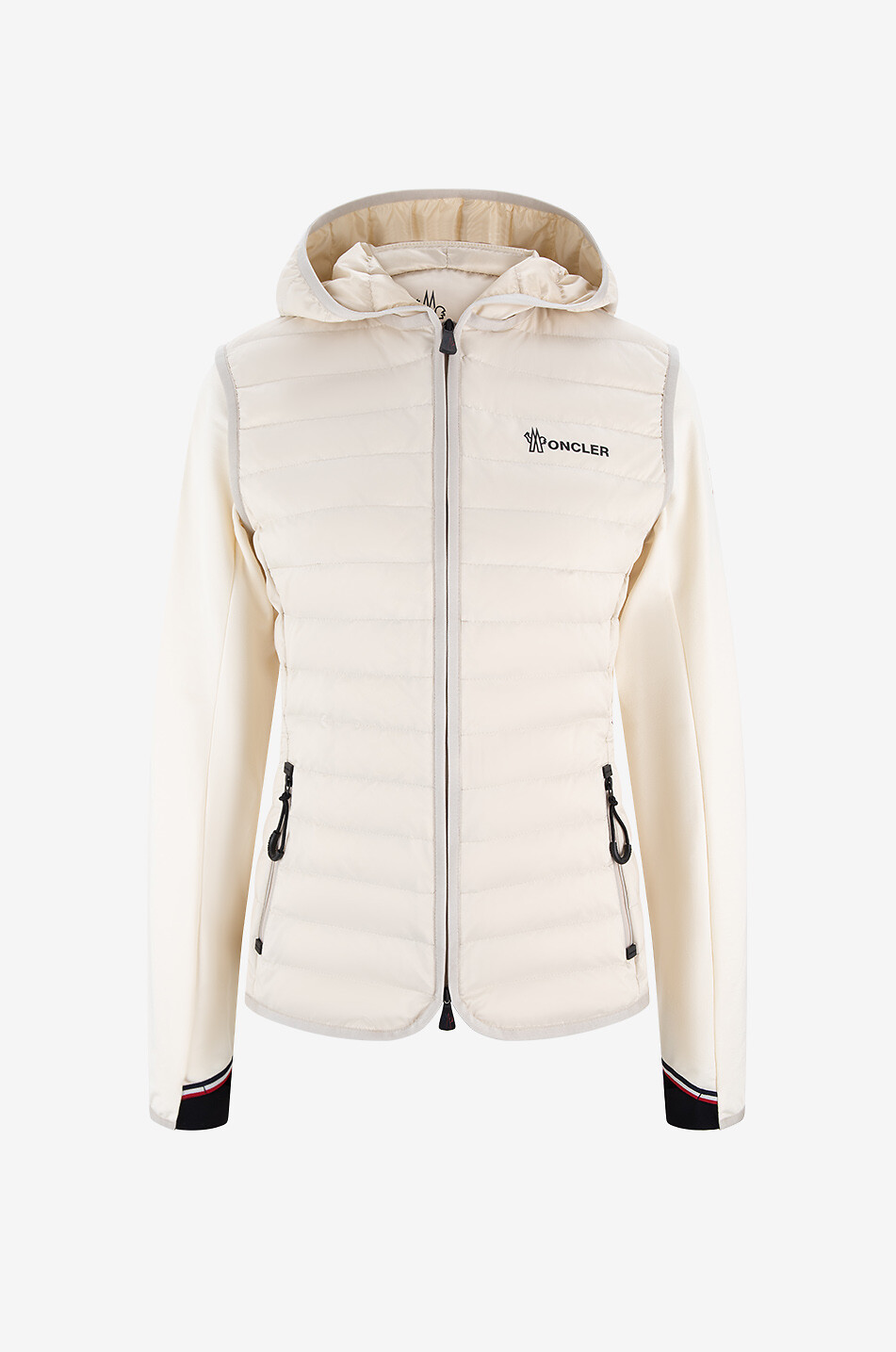 MONCLER GRENOBLE Hooded full-zip sweatshirt with down parts Women EGGSHELL 1