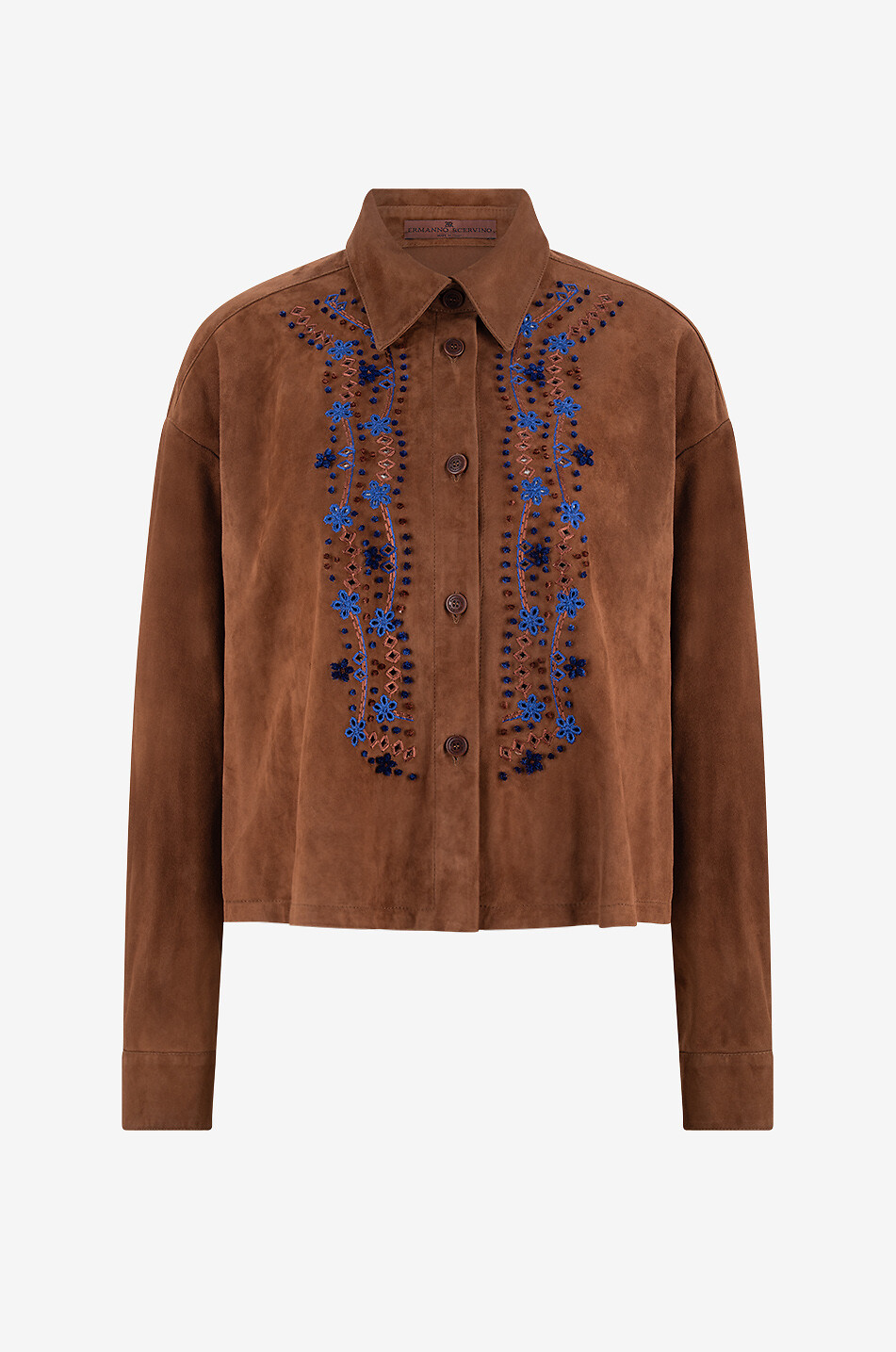 ERMANNO SCERVINO Boxy suede shirt jacket with openwork embroideries Women LIGHT BROWN 1
