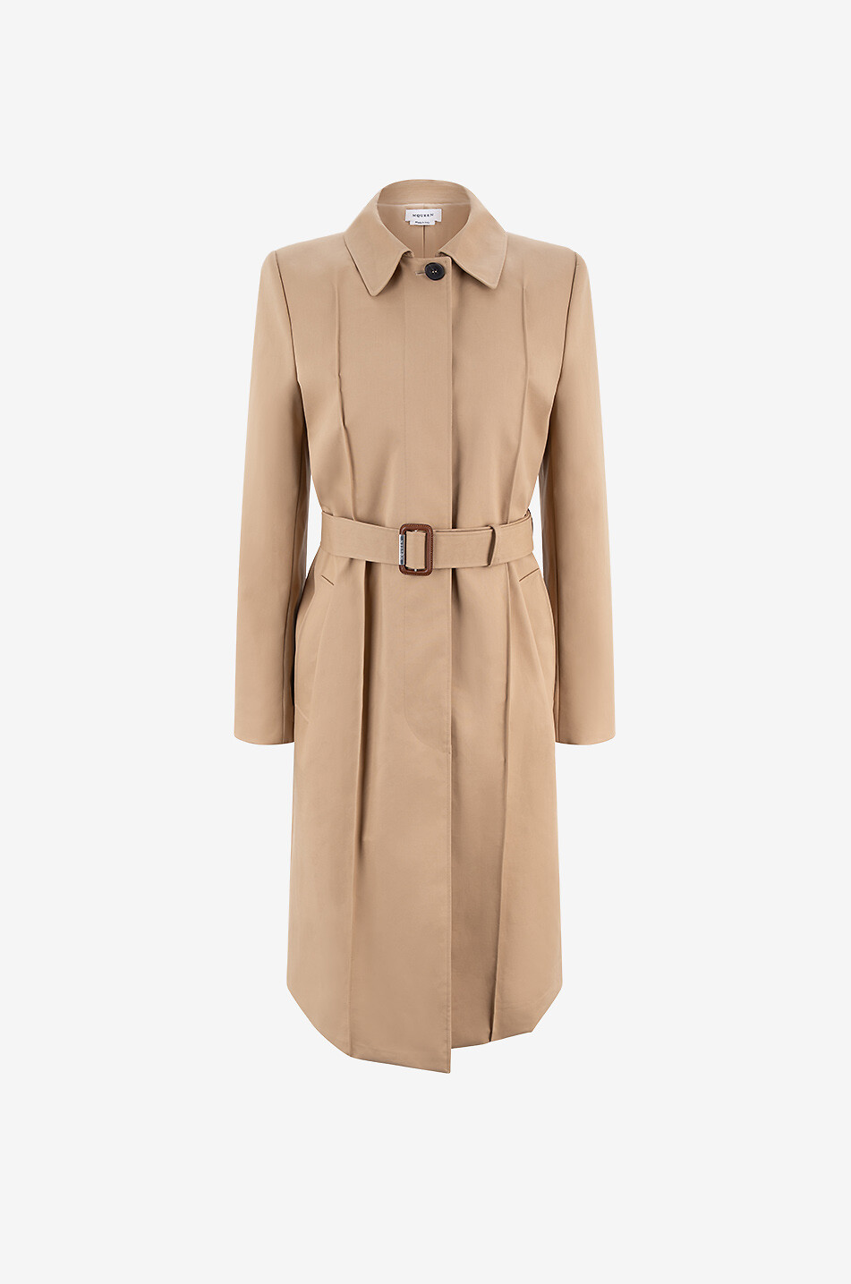 Belted cotton trench coat with darts