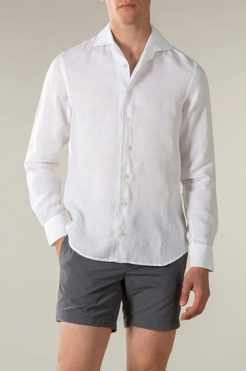 AURELIEN Seaside linen long-sleeved shirt Men WHITE 2