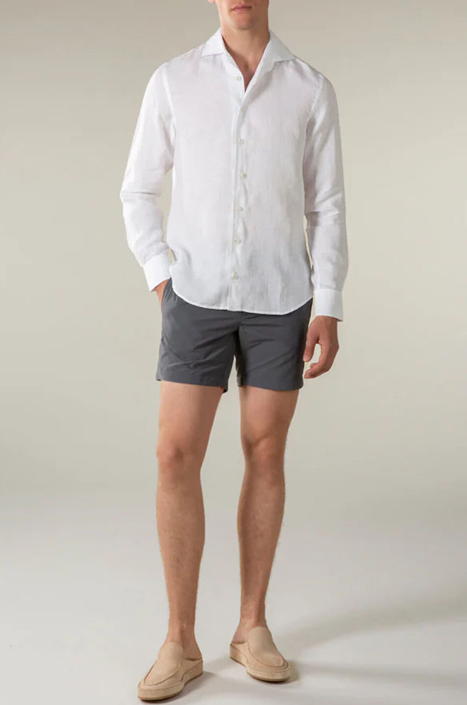 AURELIEN Seaside linen long-sleeved shirt Men WHITE 3