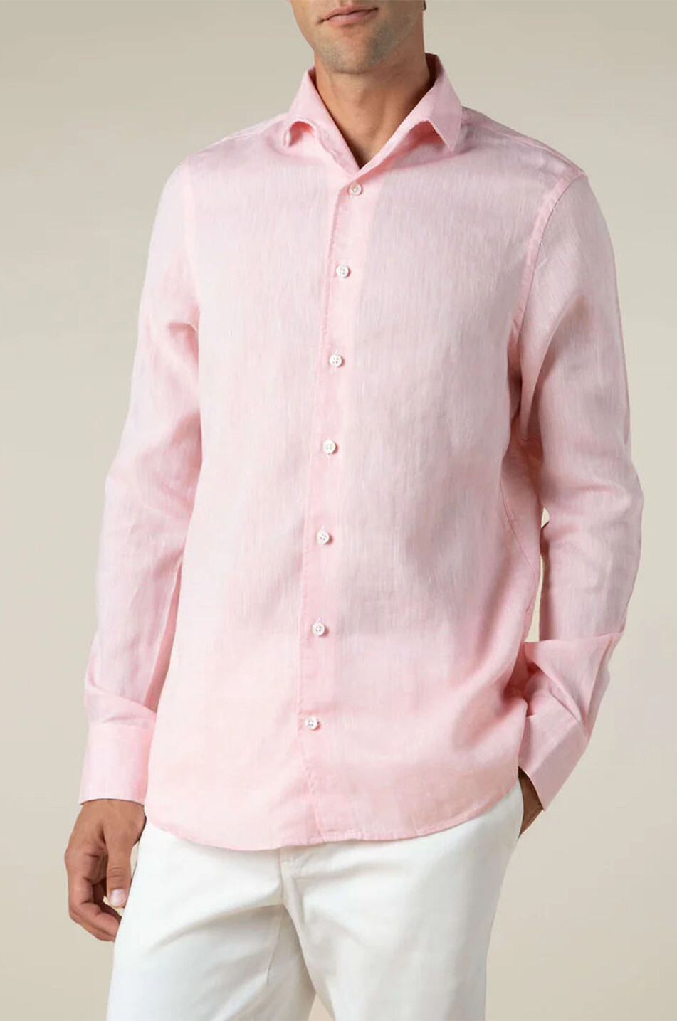 AURELIEN Seaside linen long-sleeved shirt Men PINK 2