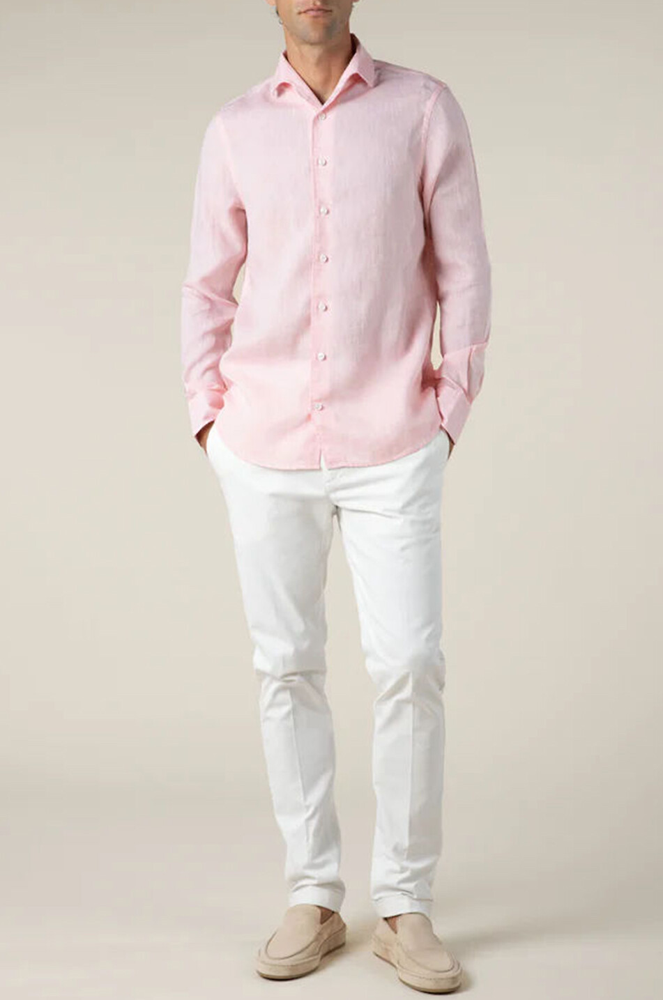 AURELIEN Seaside linen long-sleeved shirt Men PINK 4