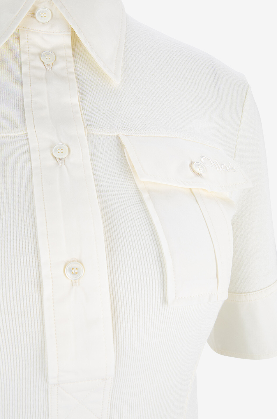CHLOE Utility-Polohemd mit kurzen Ärmeln im Materialmix Damen WEISS 3