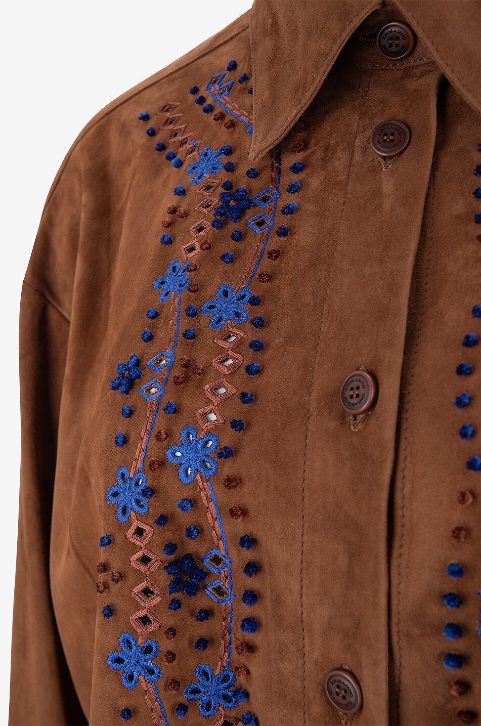 ERMANNO SCERVINO Boxy suede shirt jacket with openwork embroideries Women LIGHT BROWN 3
