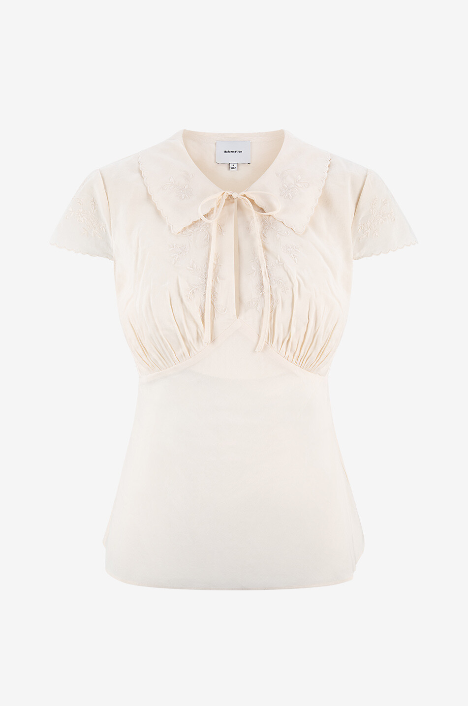 REFORMATION Simonette embroidered voile short-sleeved top Women EGGSHELL 1