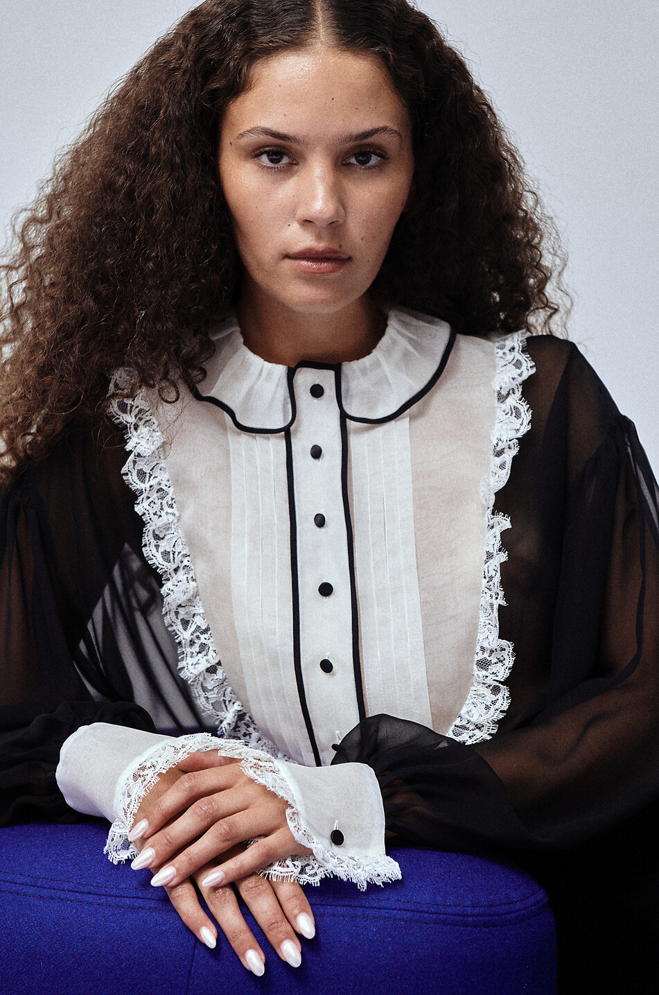 DOLCE & GABBANA Lace adorned silk chiffon shirt with bib Women BLACK 3
