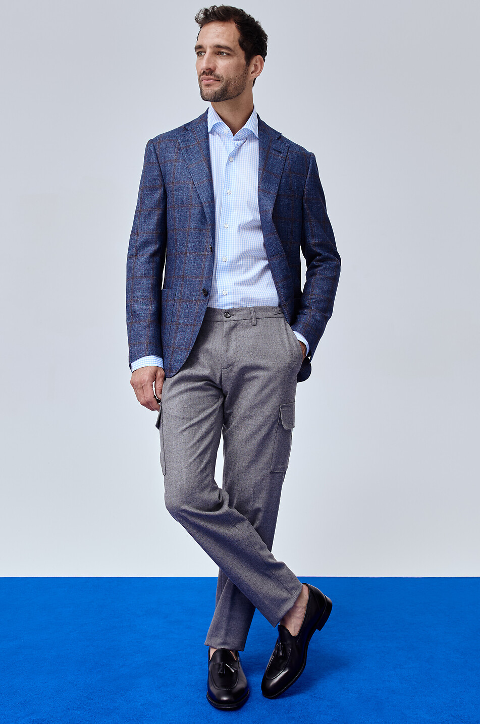 Academy Light checked wool and silk blazer