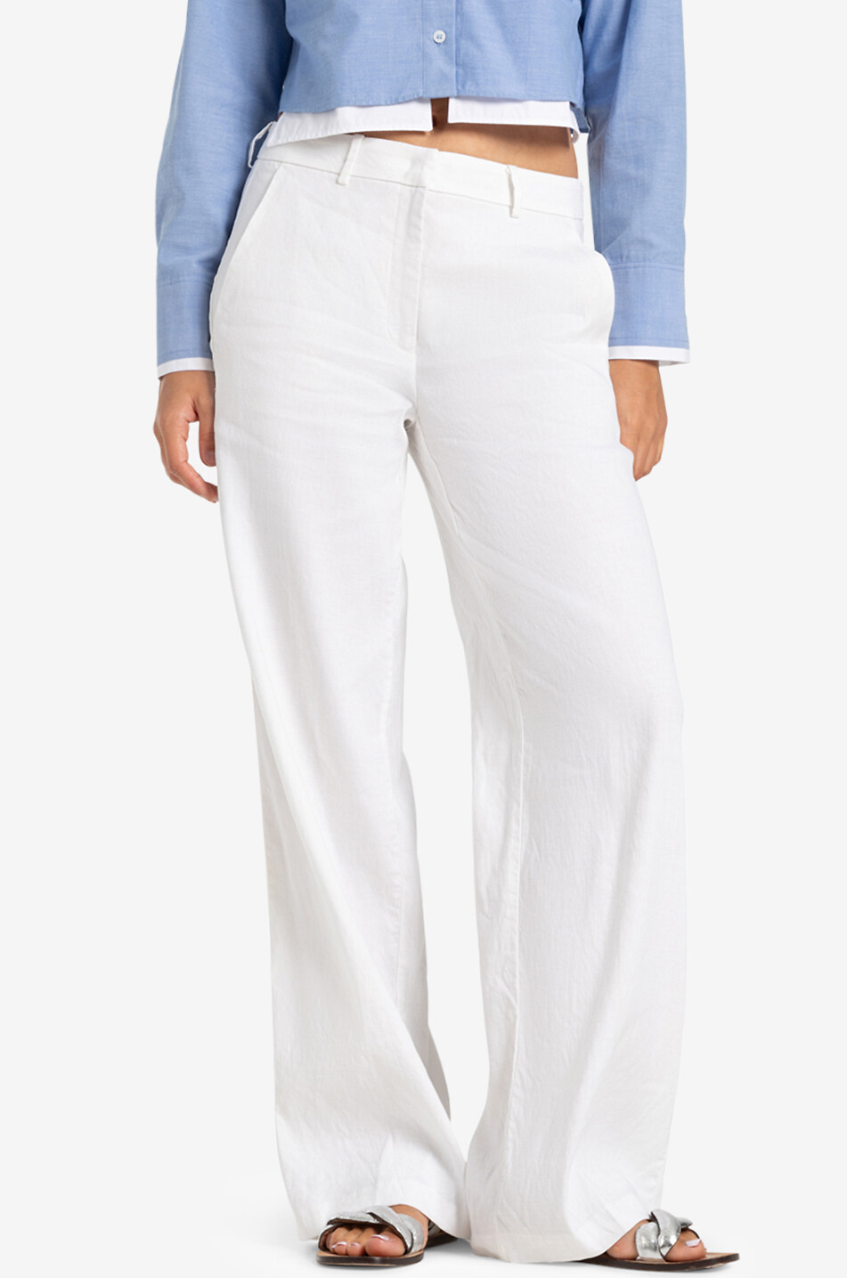 CAMBIO Mira linen and cotton wide-leg trousers Women WHITE 3