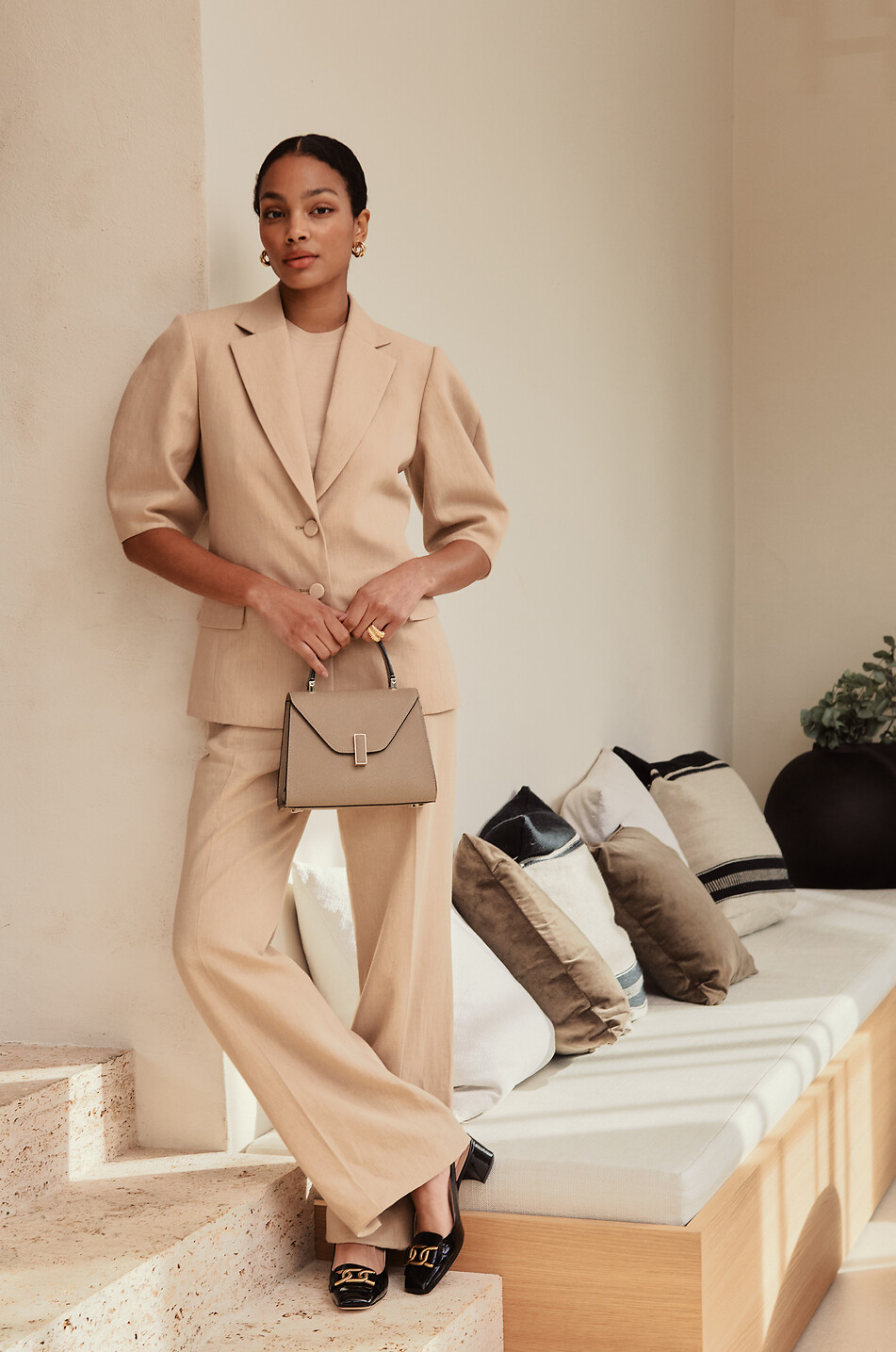 High-rise linen suit trousers