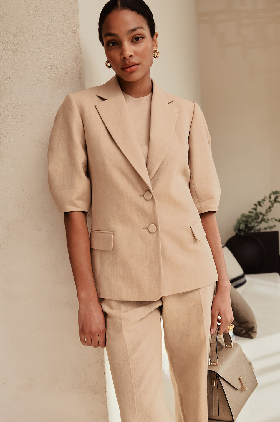 CHLOE Pantalon tailleur taille haute en lin Femme BEIGE 4